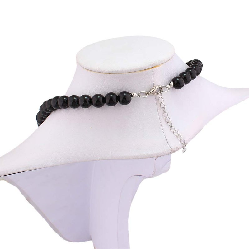 GRACE JUN Bridal Wedding Faux Pearl Statement Necklace and Clip on Earrings Jewelry Sets Women Bib Choker Necklace (Black) - Image 4